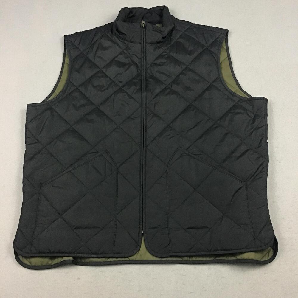 J.CREW Vest Men Extra Large Black Quilted Lined Insulated Full Zip Pockets XL